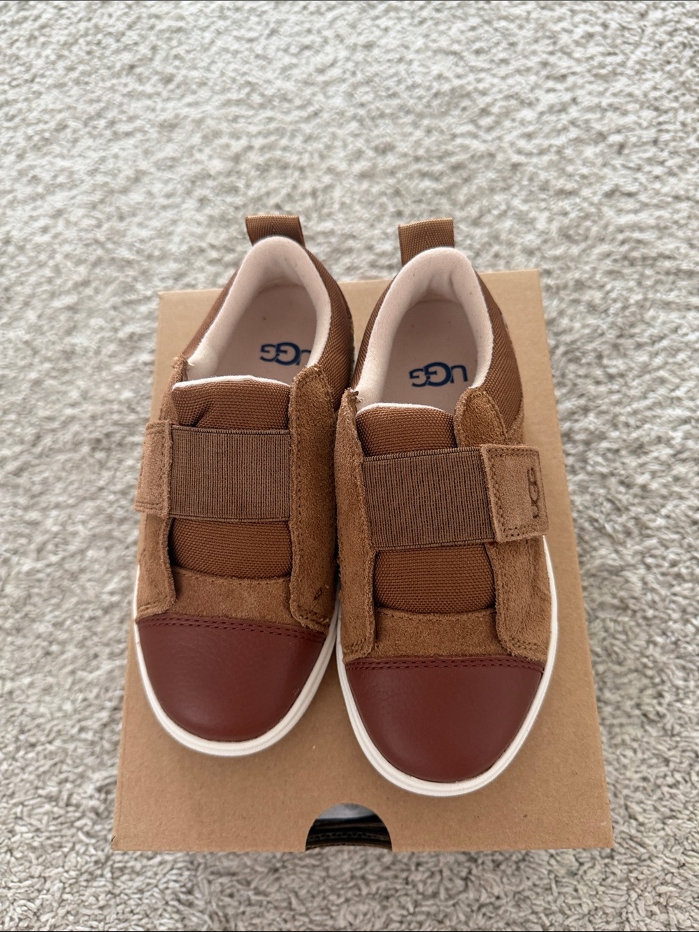 UGG Kids Brown Leather & Suede Elastic Strap Sneakers
